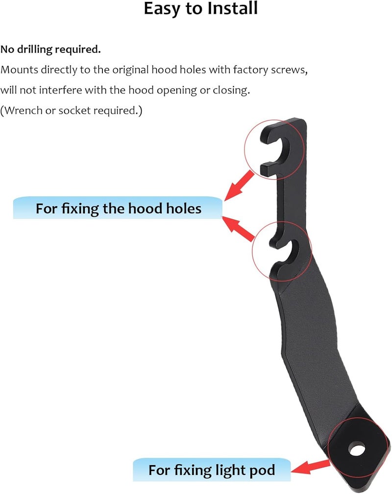 DarSeity Low Profile Mount Hood Hinges Ditch Light Brackets for Tacoma 1995-2004, for Auxiliary Off-Road Lighting - Image 3